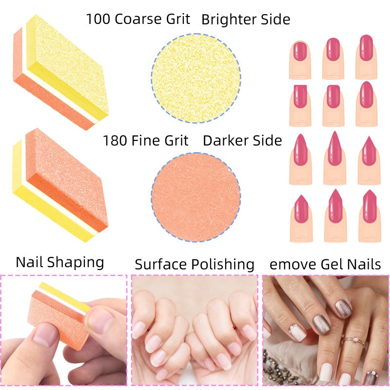 TKYZMS 50 Pcs Sponge Nail Buffers,100/180 Grit Mini Nail Files,Mini Buffer Block Nail File for Acrylic & Natural Nails,Double-Sided Buffing Blocks for Manicure & Pedicure,Salon & Home Use(Yellow and Orange) - Image 3
